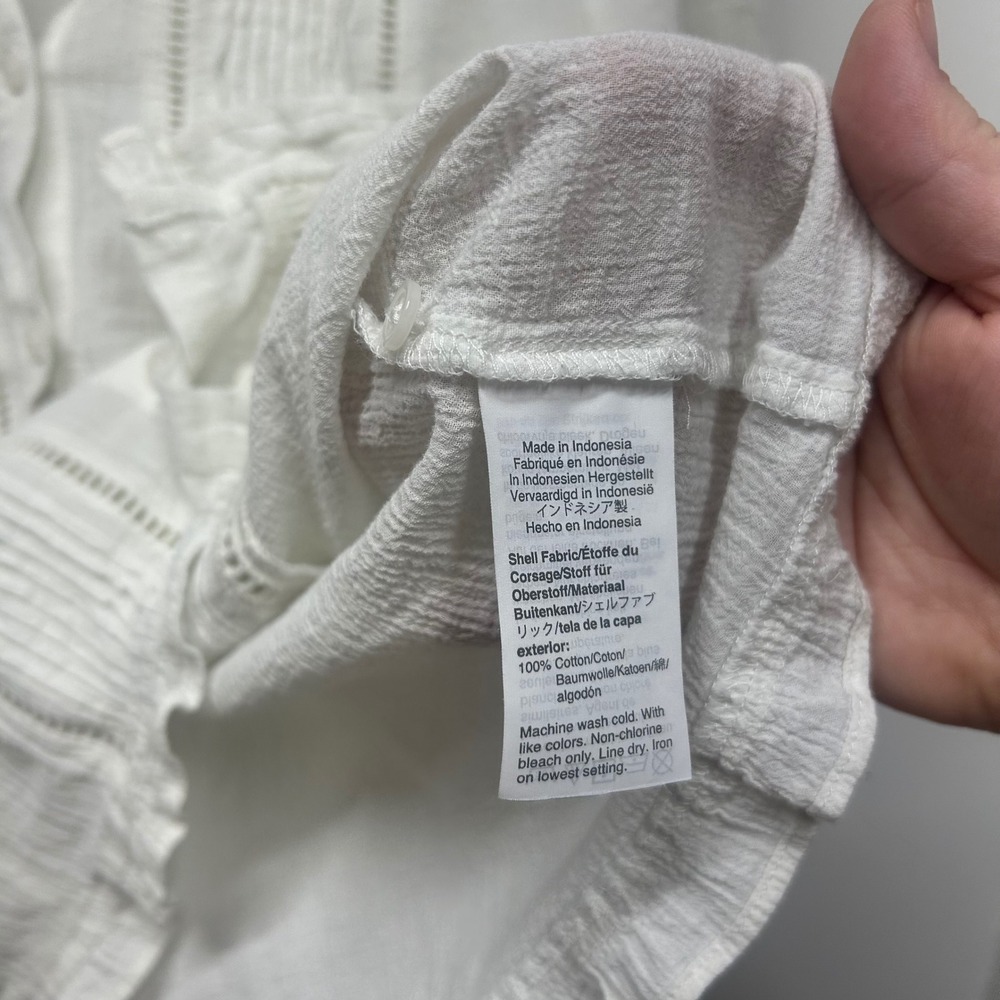 Madewell White Cotton Gauze Pintuck Ladder Lace Ruffle Hem Blouse AF666 XS - Picture 7 of 8
